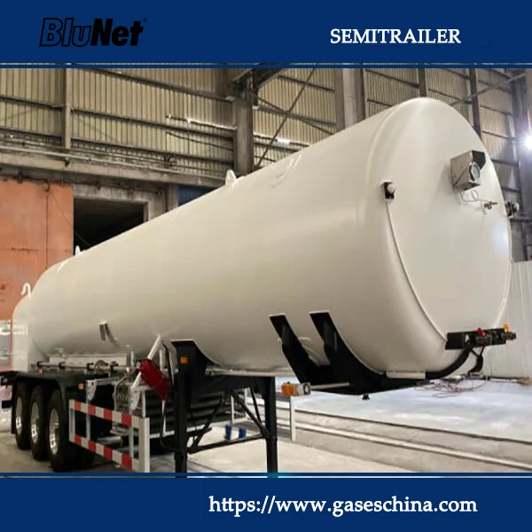 Cryogenic transport trailer used for safe transportation of liquefied gases like LNG, LN2, and LOX
