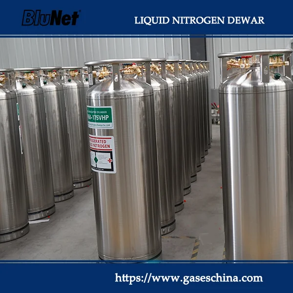 Liquid nitrogen dewars with a lightweight double-walled shell.