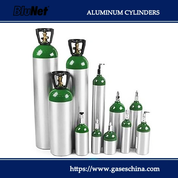Compact aluminium bottle for safe storage and transport of specialty gases or liquids.