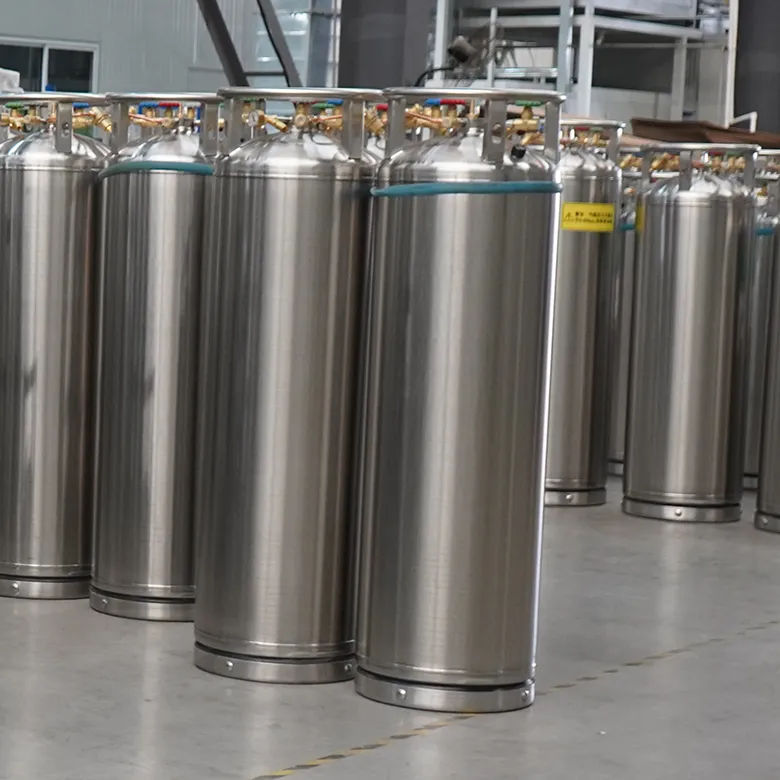 Liquid nitrogen in a cryogenic container at extremely low temperature