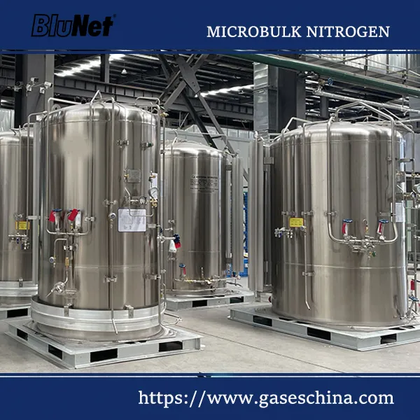 BluNet 1000L micro bulk liquid nitrogen tank with vacuum insulation, stable nitrogen supply, and compact design
