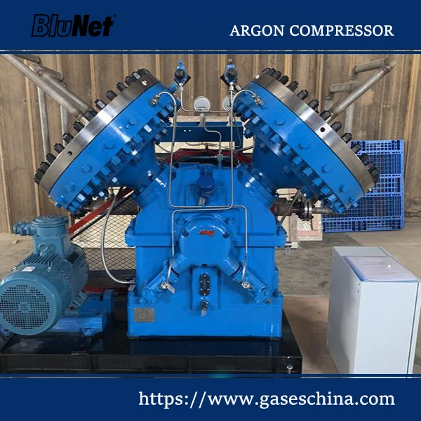 Front view of BluNet argon gas compressor for high purity industrial applications