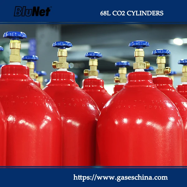 BluNet CO₂ gas cylinder 267 68L TPED certified 150 Bar for industrial CO₂ storage, beverage carbonation, welding
