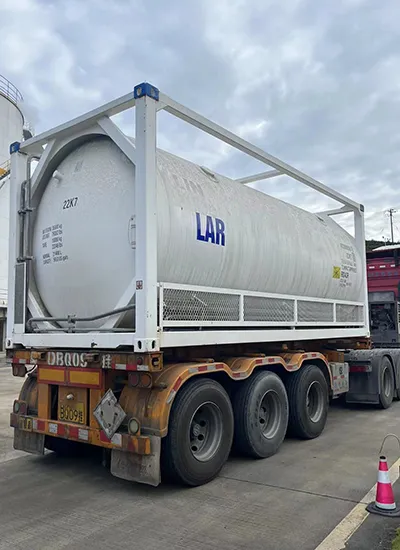 Liquid Argon ISO tank showing cryogenic storage of argon at −186°C