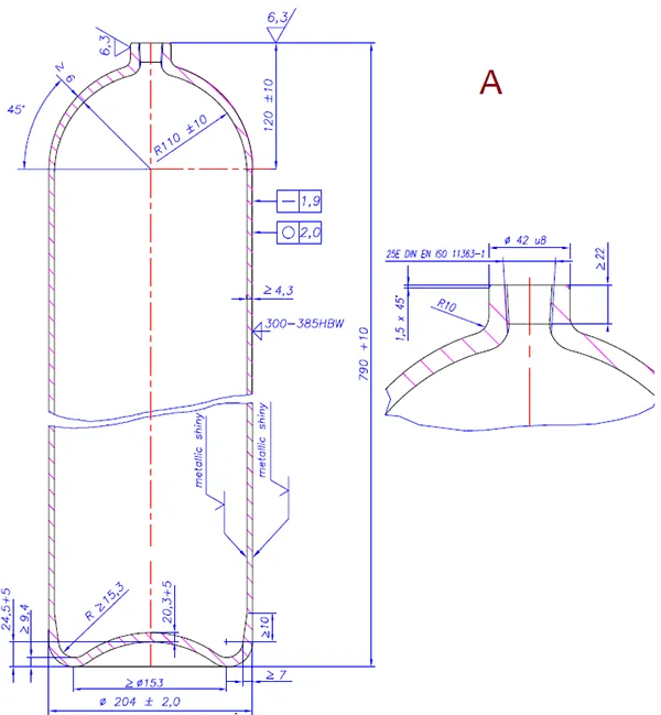 Standard gas cylinder sizes for industrial storage of oxygen, nitrogen, argon, hydrogen, helium, and CO2