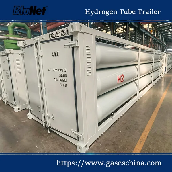 BluNet hydrogen tube trailer for high pressure compressed hydrogen transport in industrial logistics networks