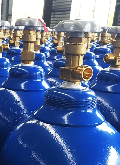 Gas cylinder valve controlling high pressure gas flow in industrial system