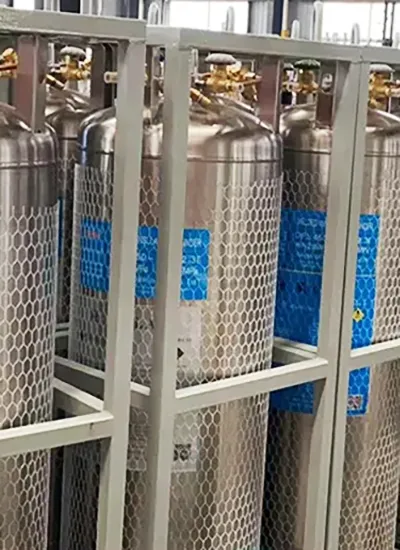 Liquid nitrogen (LN2) stored in a cryogenic tank showing industrial gas storage used for medical, food processing, and laboratory applications