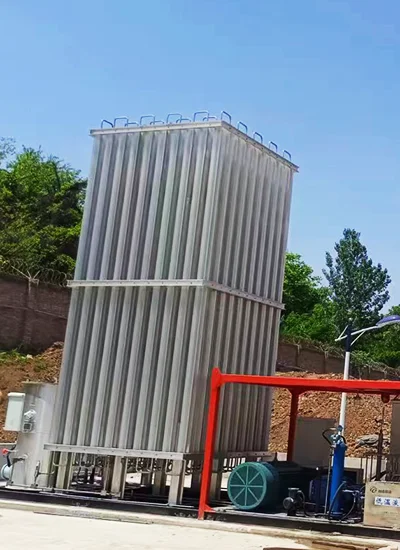 Liquid nitrogen vaporizer converting LN2 at 196°C into nitrogen gas through controlled heat transfer
