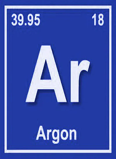 Argon gas cylinders and chemical representation of argon (Ar), an inert noble gas used in industrial, medical, and scientific applications