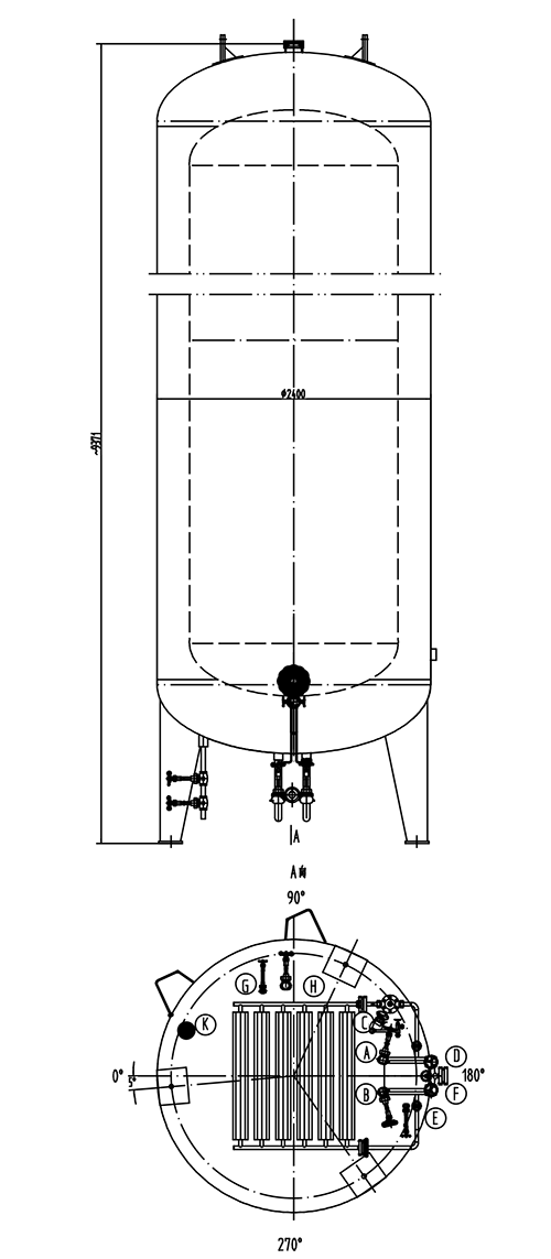 Stationary bulk cryogenic storage tank with vaporizer and industrial gas supply system