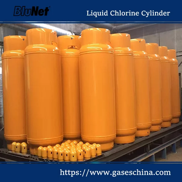 Industrial chlorine cylinder designed for the safe storage and transport of chlorine gas in water treatment facilities