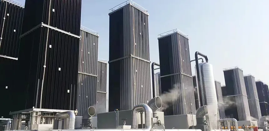 Ambient air vaporizer heat transfer from air through aluminum fins to cryogenic liquid